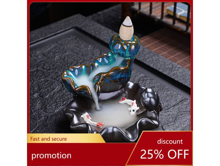 Brûleur d'encens à refoulement CZ, Décoration créative pour la maison, Artisanat en céramique, Ornement zen, Ornement en bois de santal à refoulement double poisson