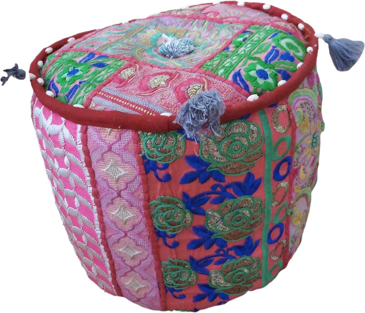 Indiase Boheemse Patchwork Ottomaanse Poef Decor Vloerkussen Rood