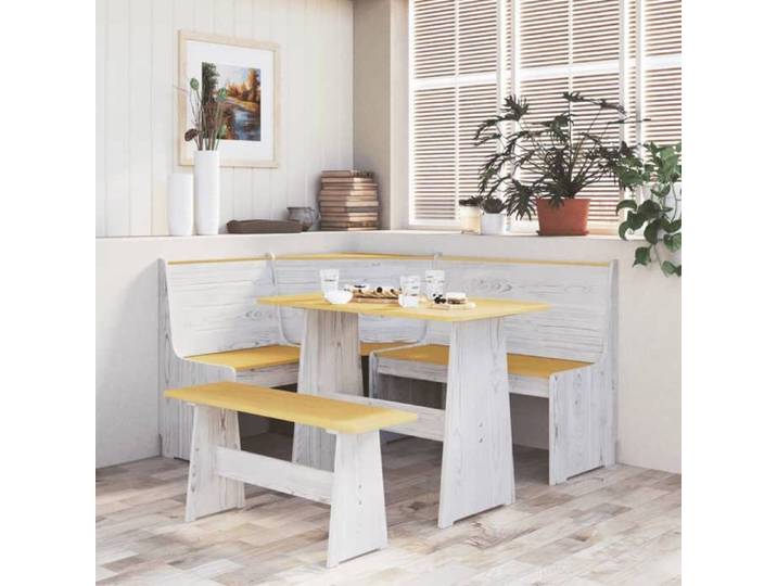Moderne Banc de cuisine/Banc d'angle REINE 151 cm - VIDAXL - marron miel et blanc bois pin solide CC497520