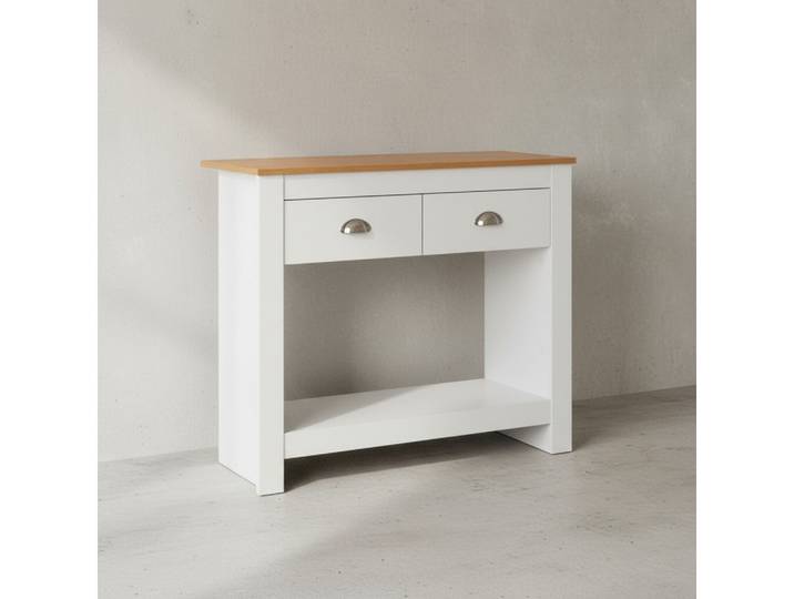 KADIMA DESIGN Konsolentisch Konsolentisch 85x35x76 cm Weiß / Eiche Design Anrichte Modern Schmal (Flurtisch Hoch), Ablagetisch Flur mit Schubladen & Stauraum