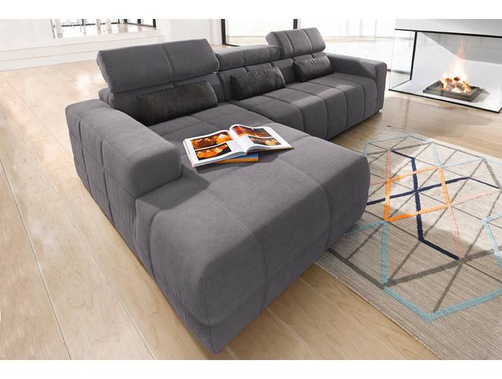 Ecksofa, Luxus-Microfaser in Antikleder-Optik, Dunkelgrau, 289×175 cm, Recamiere Links, Klassisch-Vintage, Domo-Collection