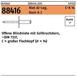 Nieten, Blindniete R 88416 grosser Flachkopf 5 x 10 Niet Aluminium/Dorn A 2