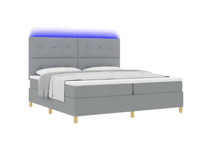 vidaXL LED Boxspringbett mit Kopfteil Hellgrau 200 x 200 cm Stoff