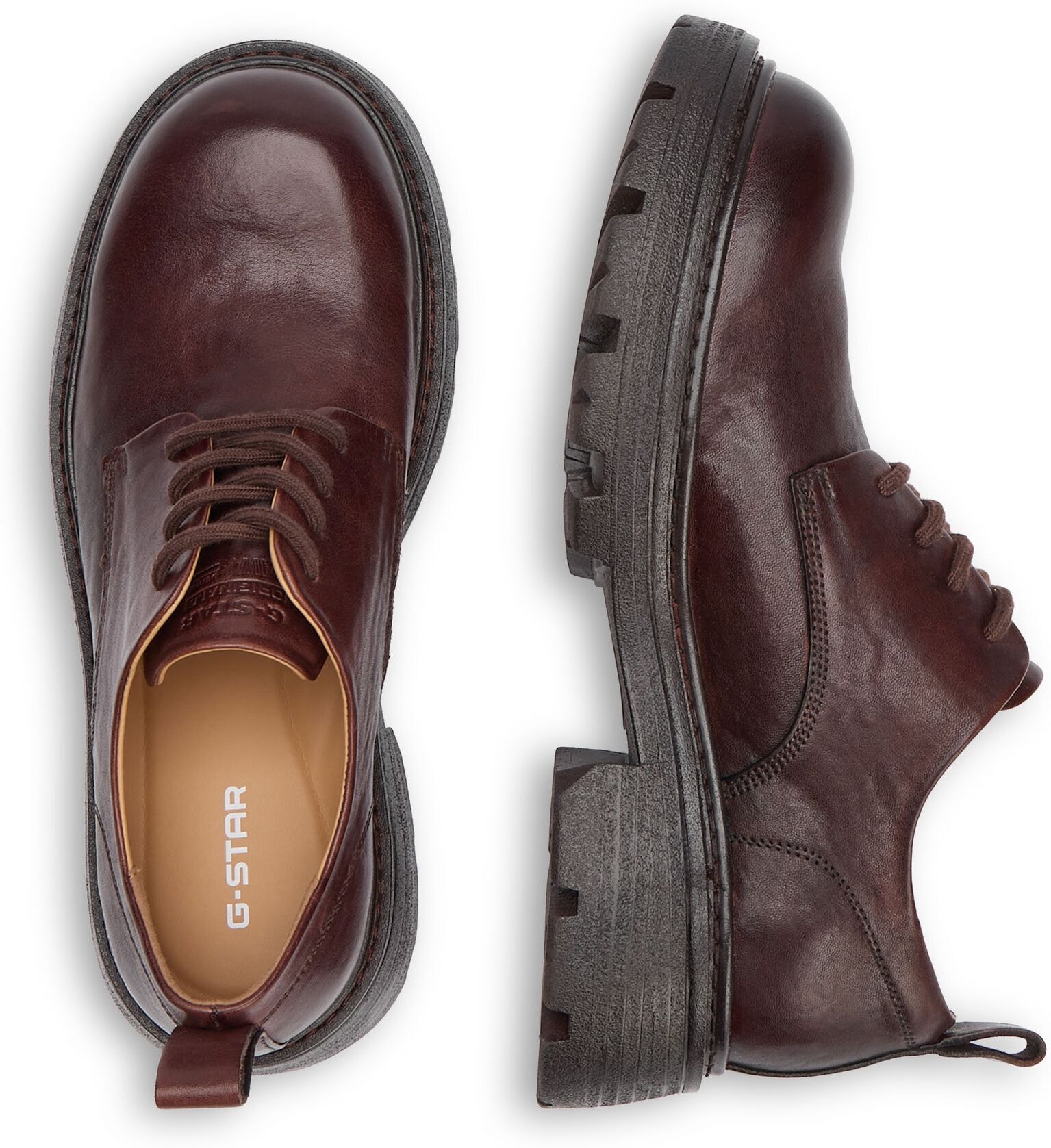 Stiefel G-STAR "Hove Derby-Schnürschuhe", Herren, Gr. 41, braun (dk braun), 100% Kuhleder, Schuhe Stiefel