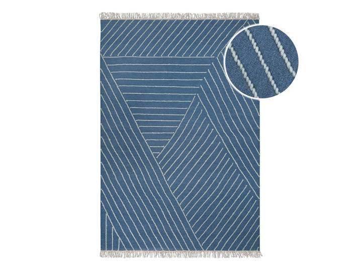 Teppich WECON HOME Ocean Lines , blau, B:160cm H:11mm L:230cm, Schurwolle, Teppiche, Teppich, handgewebt, robust, strapazierfähig, skandinavisch, Naturfaser