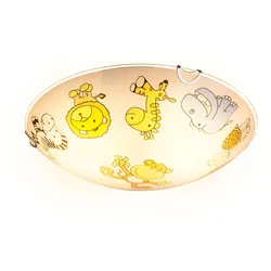 LED Kinderleuchte Deckenlampe Glas Kinderzimmerlampe rund, Glas bunt mit Tiermotiven, 2x 11W 2x 1055lm warmweiß, DxH 30x6,5 cm