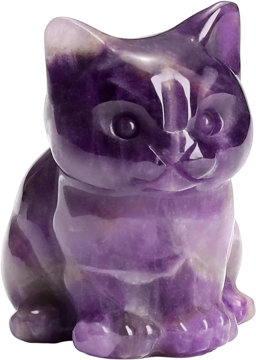 Amethist Kristal Kattenbeeldje Edelsteen Decoratie voor Therapie