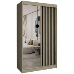 SCHWEBETÜRENSCHRANK Cabinio Beige 120/216/61 cm – mit Spiegel und Lamellen