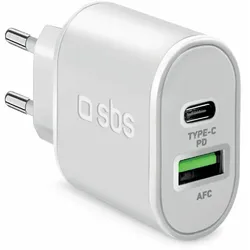 SBS Reiselader 2,1A 1x USB + 1x USB-C PD 20W, weiß