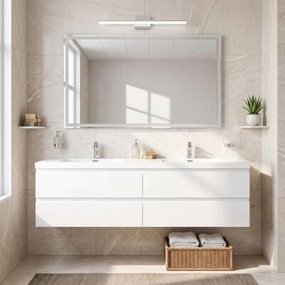 JimsMaison Wood Melamine with Resin & Calcium Carbonate Integrated Sink Wall-Mounted Bathroom Vanity, Pre-assembled