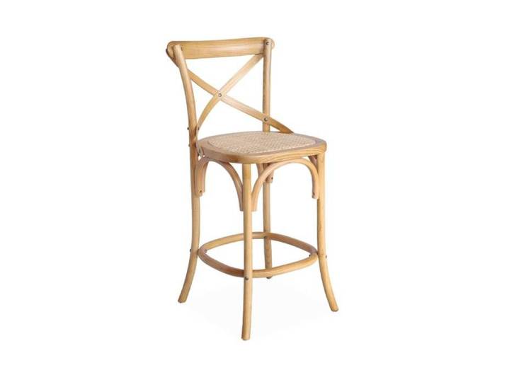 Tabouret de bar bistrot vintage en bois naturel avec repose-pieds