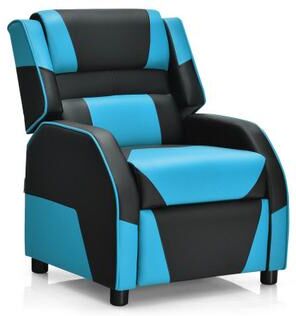 Costway Kids Youth PU Leather Gaming Sofa Recliner with Headrest and Footrest-Blue