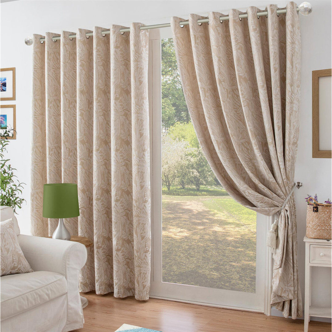 Lark Manor Zamora Chenille Jacquard Ring Top Curtains Pair Cream 168cm Width x 229cm Drop