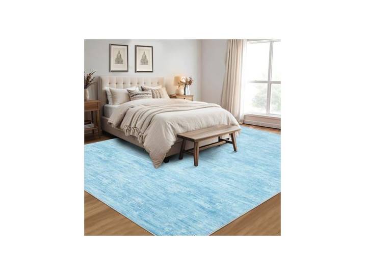 Tapis Moderne - LUNSY - Tapis lavable pour salon à poils courts - Bleu - 200 x 290 cm