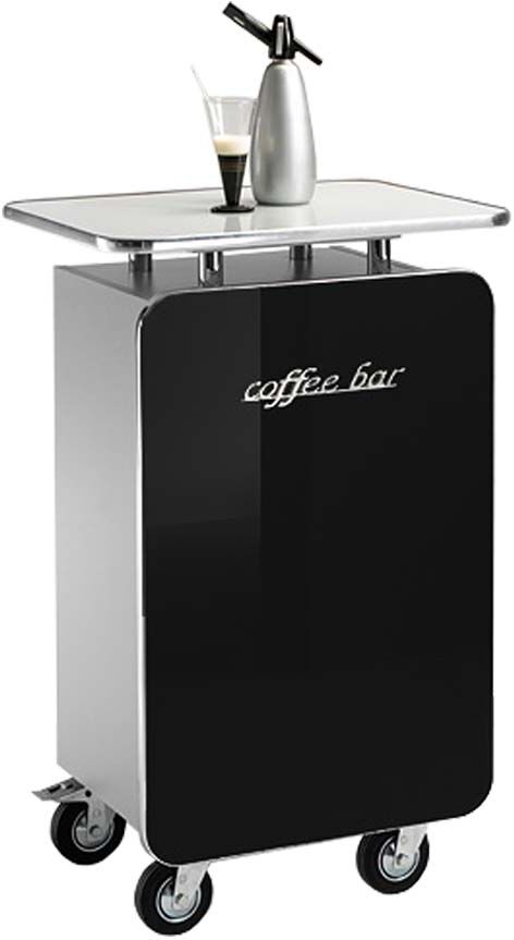 Pharao24.de Kaffeetheke mit Rollen Schwarz Hochglanz Silber