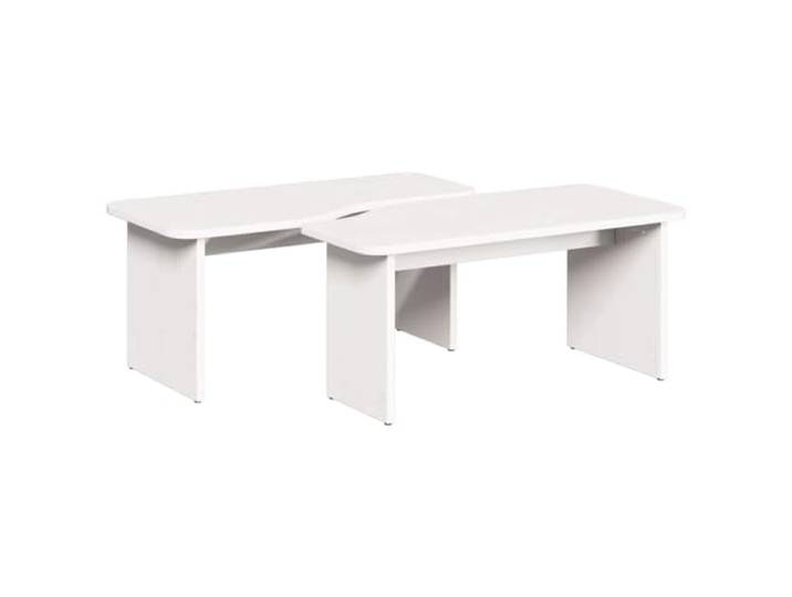 Couchtisch 2 St. Weiß 100 x 69 x 35,5 cm Kiefer massiv in runder Form, 2er Set für Wohnzimmer, Getränke und Dekoration