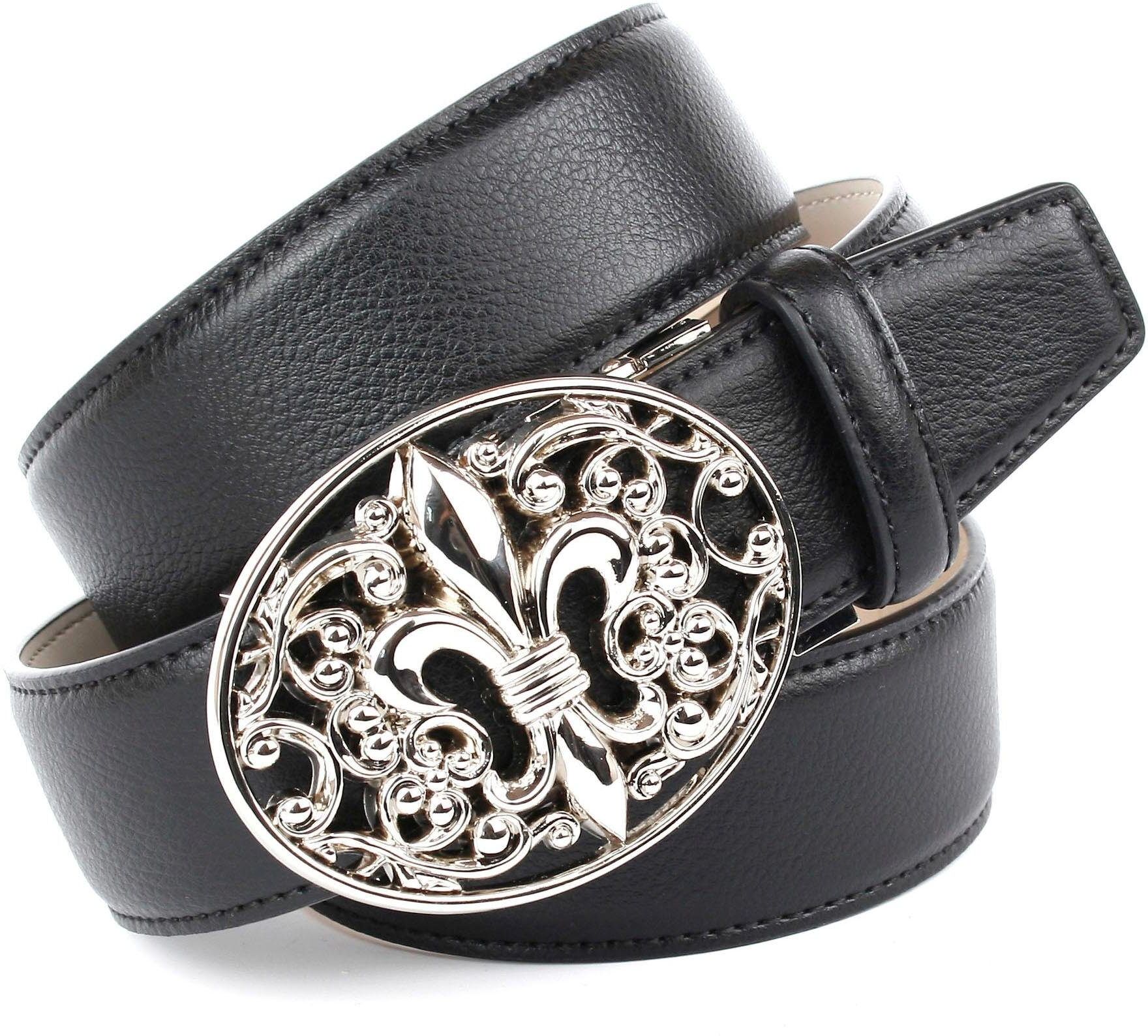 Ledergürtel ANTHONI CROWN, Damen, Gr. 95, schwarz, Leder, unifarben, Gürtel Ledergürtel, mit Lilien Schliesse schwarz 95