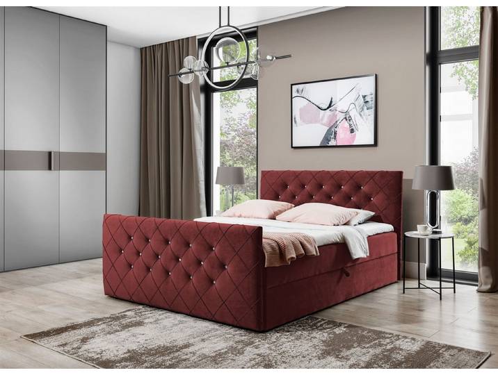 Fun Möbel Boxbett Schlafzimmerbett EIVOR (Inkl. Bettkasten, inkl. Topper), Kopfteil und Fußteil mit Strasssteinen besetzt
