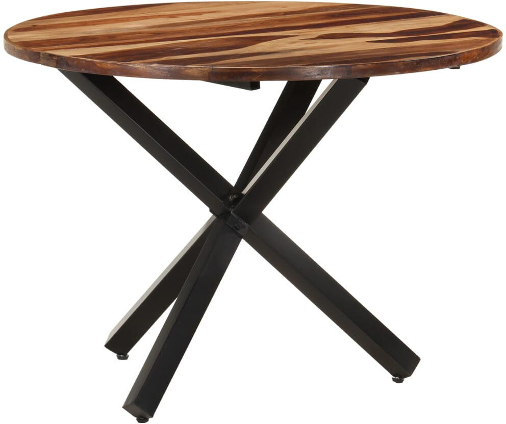 Union Rustic Aly Acacia Round Solid Wood Top Metal Base Dining Table Brown