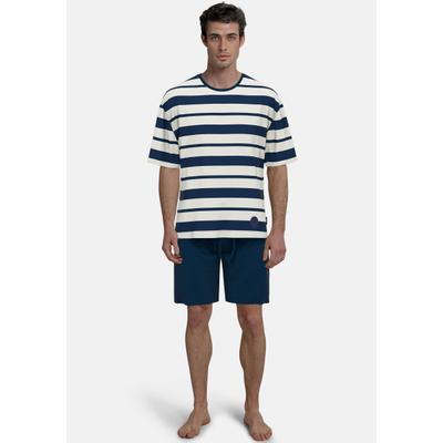 Shorty TOM TAILOR "Kilkenny", Herren, Gr. 56 (XXL), blau, Single Jersey, Obermaterial: 100% Baumwolle, bequem kurz, Rundhals, Homewear-Sets Shorty, Streifendesign, Kurzarm, Rundhalsausschnitt, kurze Hose, weich