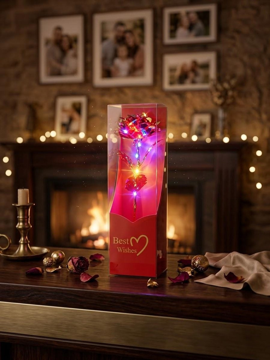 Galaxy Rozen Eeuwige Rode Kunstroos met LED Verlichting in Cadeauverpakking