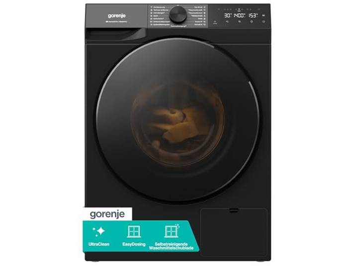Gorenje W53G484A3P1B Waschmaschine mit Dampffunktion /8 KG /1400 U-Min/ConnectLife /15 Programme/UltraClean/AquaStop/SteamTech/30% besser als Energieeffizienzklasse A/Schwarz