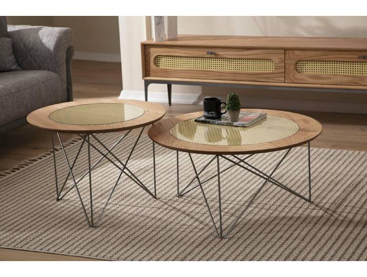 Xlmoebel Couchtisch Runde Couchtische im italienischen Stil aus Holz in Braun (Packung, 3-St., 2x Couchtische), Hergestellt in Europa