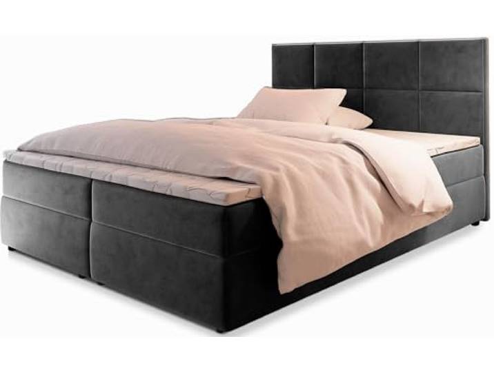 Masseno Boxspringbett Lena 200x200 cm Komplett-Set mit Matratze und Topper, Polsterbett mit Zwei Bettkästen -Grau, Kronos 15