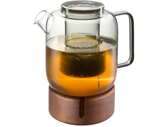 Théière en verre avec réchaud en bois - 1,5l