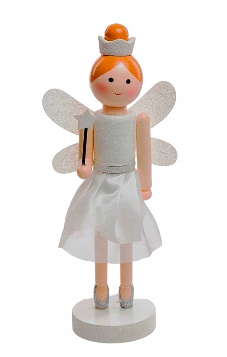 Houten Engel Fee Figuur 30cm - Glanzende Zilveren Decoratie