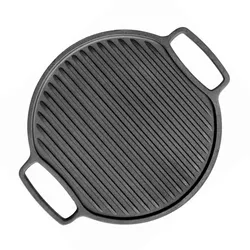 4BIG.fun Ø36cm Grillplatte Gusseisen Rund Zweiseitige Grillzubehör Grillaufsatz Geriffelte BBQ