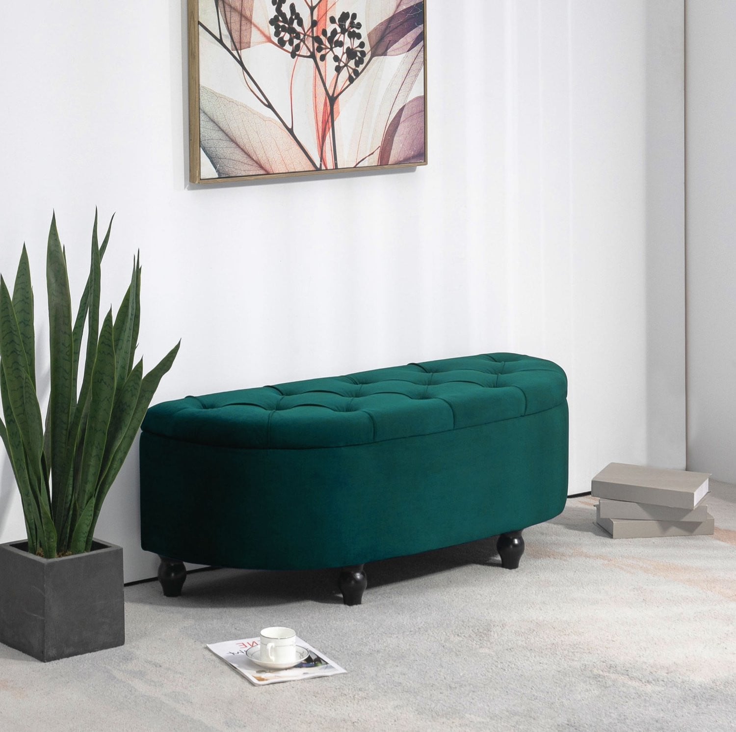CHICFURN Opbergbank met opklapbaar deksel en gecapitonneerde bekleding - Donkergroen