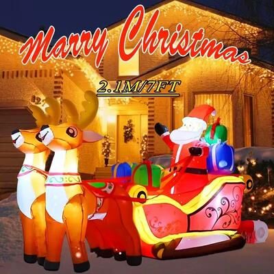 Uplift Treasures 2.1M Inflatable Santa Elk Christmas Yard Decoration With LED Lights elk Santa Claus uk Plug