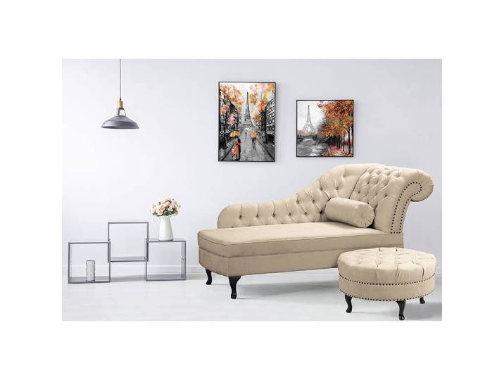 Recamiere Dale Beige Microfaser Enza 185 x 93 x 75cm Armlehne davorstehend rechts Glamour