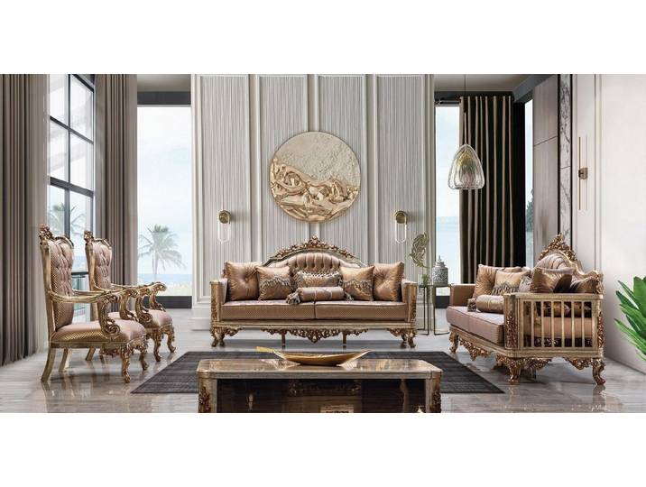 Xlmoebel Polstergarnitur Elegante Polstergarnitur mit zeitgemäßer Gestaltung und robustem Bezug, (Polstergarnitur, 5-tlg., 2x Sofa 3 Sitzer / 2x Sessel/ Couchtisch), Hergestellt in Europa