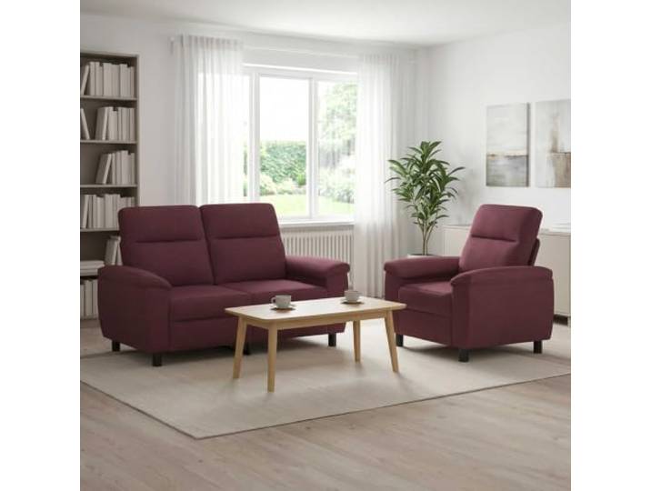 Sofa-Set 2 Stück Lila Stoff Metallrahmen,Kissenrücken-Design,konische Kunststoffbeine,100% Polyester,drinnen