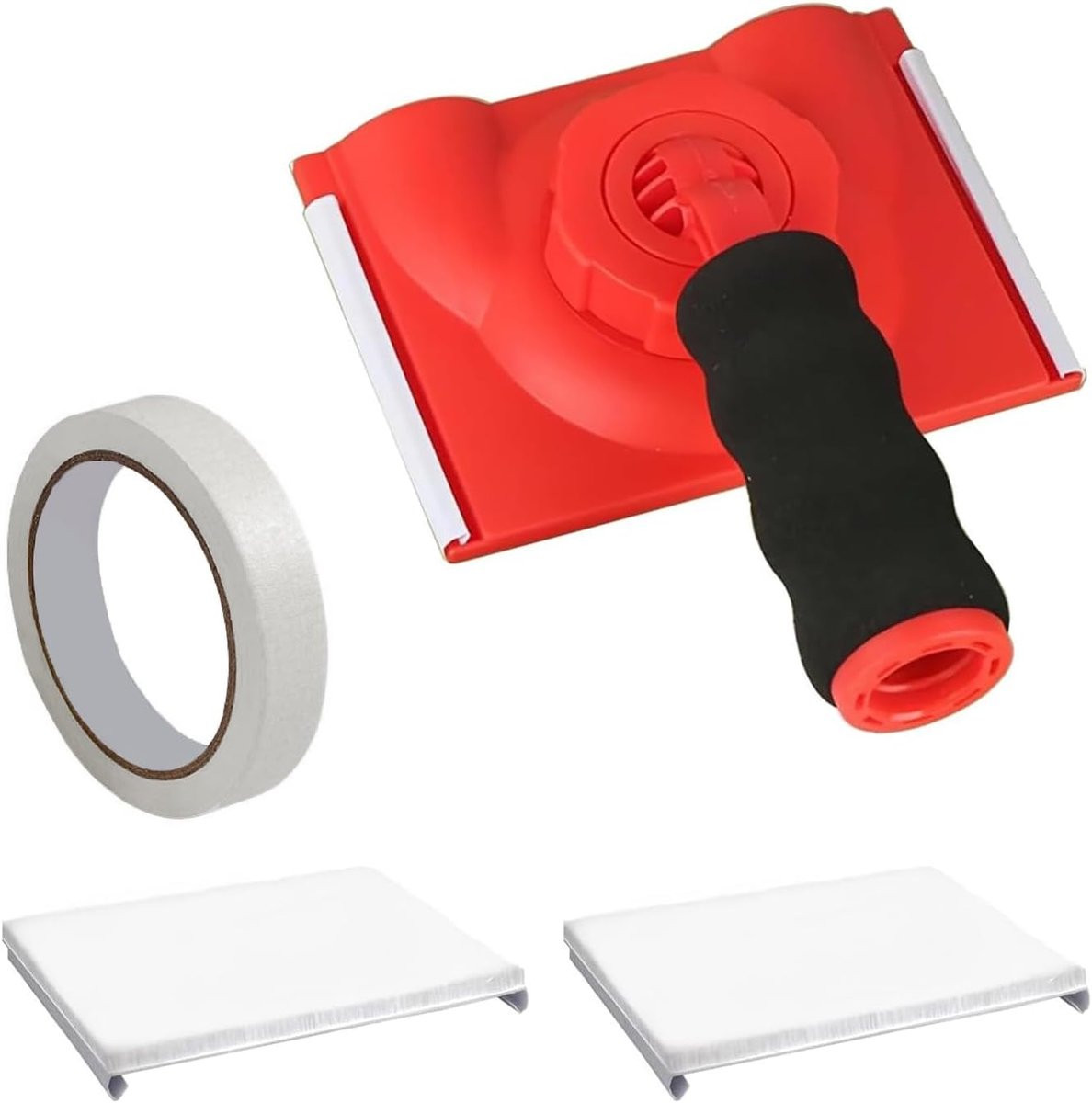 Randsnijder voor verf met reservepads en maskertape in het rood