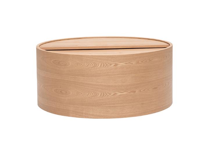 Table basse ronde bois clair frêne avec plateau pivotant et rangement D80 cm DALI