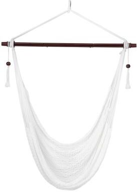 Costway Caribbean Hammock Chair with Metal Spreader Bar Woven Rope Swing-Beige