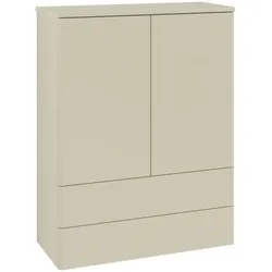 Villeroy und Boch Antao Highboard L47000HJ mit Beleuchtung, 2 Türen, 814 x 1039 x 356 mm, Front ohne Struktur, Silk Grey Matt Lacquer / Silk Grey Matt Lacquer