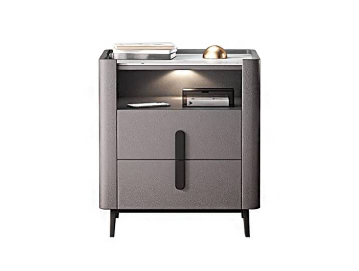 YCCHAH Bett mit Stauraum Nordic Square Nachttisch Moderne minimalistische Schlafzimmer Locker Marmor Arbeitsplatte Lagerschrank Leder am Nachtschrank Desktop