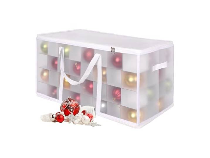Relaxdays Boîte de rangement pour boules de Noël\, 128 boules\, 37 x 73 x 36 cm\, plastique\, carton\, transparente.