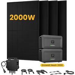 Growatt NOAH 2000 Batteriespeicher für Balkonkraftwerke, mit 4 x 500W Bifaziale Solarmodule,by Powerness - 2x Growatt NOAH 2000 4096Wh + 800W Wechselrichter / Powerness Express