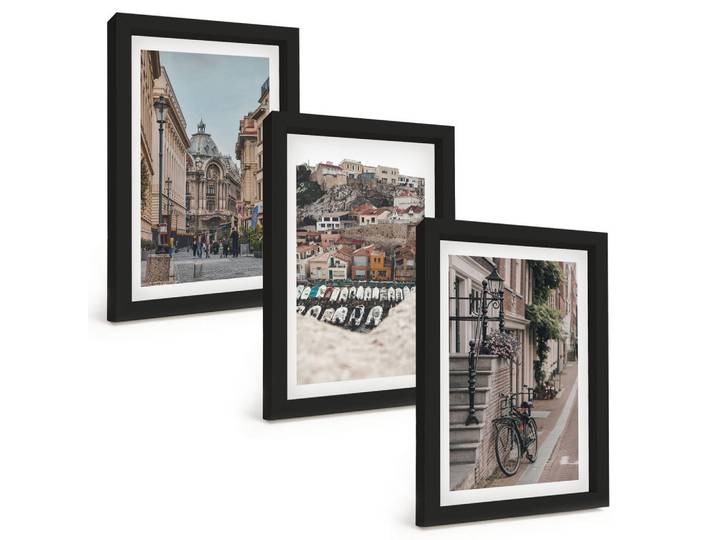 Tulup Bilder SET 3er Set - 20x30 cm Schwarzer Rahmen - Die charmanten Straßen des Hafens der Stadt, Kunststoff, Rechteckig, 20x30 cm, einfache und schnelle Anbringung, Bilder & Rahmen, Bilder