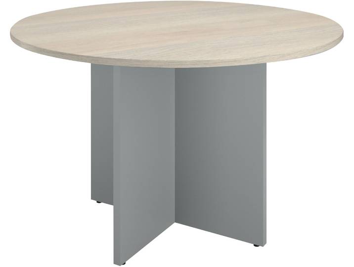 Table ronde diamètre 120 cm plateau chêne gris pieds croix aluminium Excellens - - Bruneau
