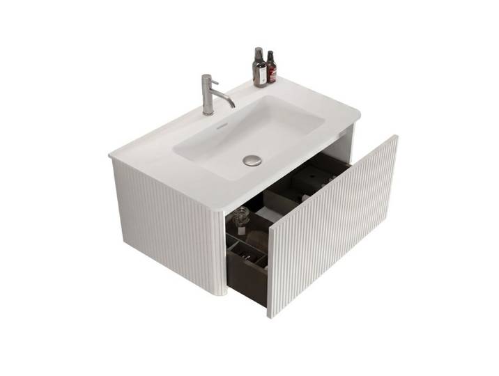 Meuble sous vasque suspendu avec vasque intégrée - 81 cm - Blanc