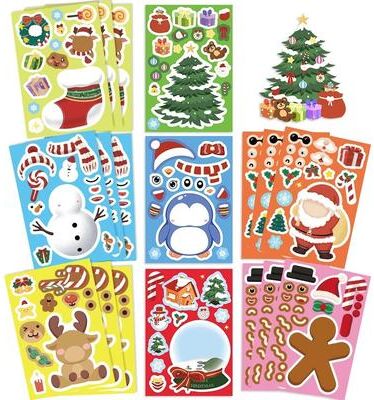 Uplift Essentials "8 Piece Christmas Snowman ""Make A Face"" Puzzle Stickers set F"
