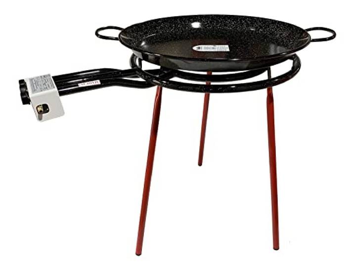 Paella-Pfanne-Set, Butan-Gasbrenner, emaillierter Paella-Pfanne, Gasregler + 1,5 m Schlauch, 3 verstärkte Beine (70)