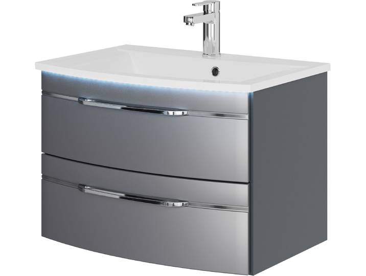Waschtisch SAPHIR Serie 7045 Mineralmarmor-Waschtisch und Unterschrank, 71,5 cm breit , grau (stahlgrau metallic), B:71,5cm H:50,2cm T:49,8cm, Waschtische, Waschtisch, Waschplatz mit 2 Schubladen, Badmöbel Set mit Waschtisch