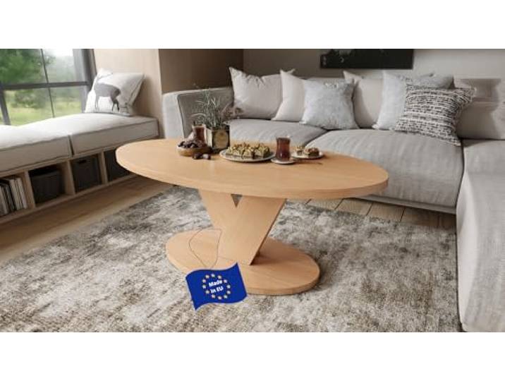 designimpex Design Couchtisch Lova Eiche Natur 110x45x60 cm oval Couch Table Ablage Stubentisch Living Room Table Moderne Tische ovaler Wohnzimmertisch Sofa Wohnzimmer Küchentisch